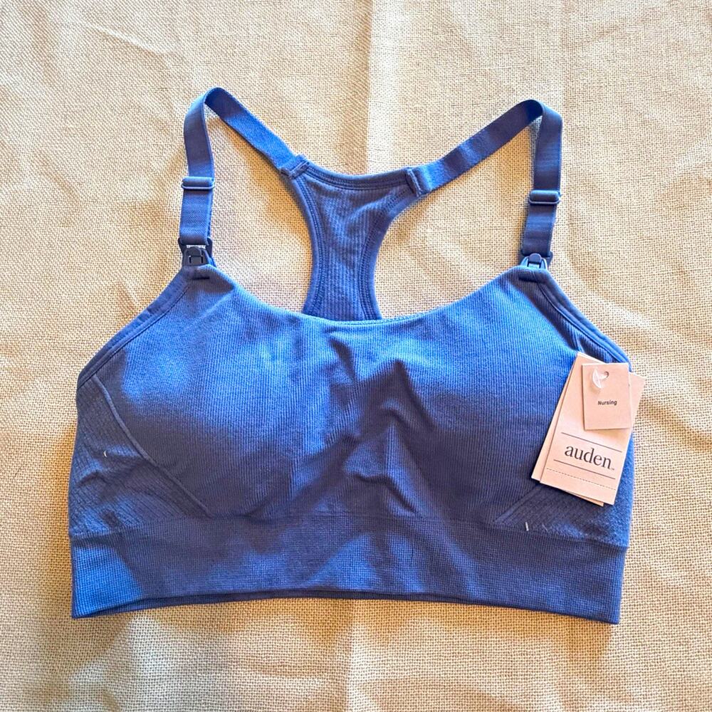 Auden Seamless Knit Lightly Lined Nursing Racerback Bralette Blue XS Wireless